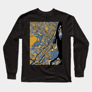 Montreal Map Pattern in Blue & Gold Long Sleeve T-Shirt